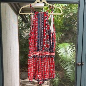 Tobi Red and Blue Patterned Jumpsuit